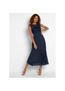 bonprix, Damen, Maxikleid &raquo;Maxikleid mit Spitze&laquo; f&uuml;r festliche Anl&auml;sse, vollst&auml;ndig gef&uuml;ttert, taillierte Passform, dunkelblau, 48 - N-Gr, Langes, 