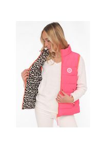 Zwillingsherz, Damen, Wendeweste &raquo;"Leo"&laquo; beidseitig tragbar, Animal-Muster, Rei&szlig;verschluss, Taschen, Stehkragen, Neon Pink/ Beige, M, Damen-Wendeweste