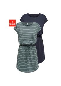 Only, Damen, Shirtkleid &raquo;ONLMAY LIFE S/S DRESS 2 PACK CS JRS&laquo; 2er-Pack, Baumwolle, regular fit, Rundhals, Night Sky Pack:Balsam green stripe cloud 