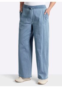 sheego Dames Broek met wijde pijpen en bindceintuur in blue-bleached ,maat 50, Witt, 99% Katoen, 1% Elastan