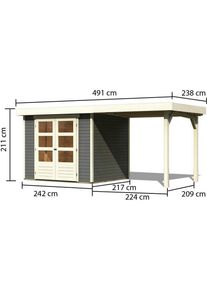 Karibu , Grau , Holz , Fichte , massiv , 217x211x491 cm , Freizeit im Garten, Gartenbauten, Gartenh&auml;user