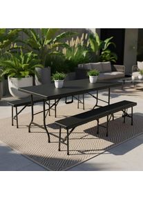 Gardenson , Schwarz , Metall, Kunststoff , 75x73x180 cm , Tisch klappbar, UV-best&auml;ndig, wetterfest, Bank klappbar, platzsparend verstaubar , Gartenm&ouml;bel, Gartenm&ouml;bel-Sets, Gartengarnituren