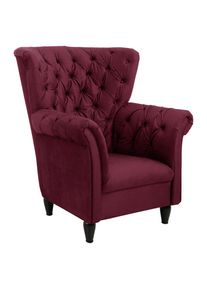 Mid.you , Rot , Textil , Buche , vollmassiv , 96x112x86 cm , Made in EU , Wohnzimmer, Sessel, Ohrensessel