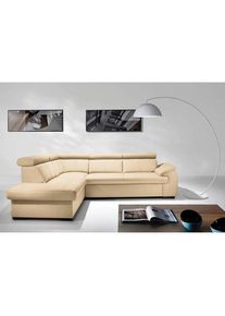 Livetastic , Beige , Leder , Echtleder , Rindleder , L-Form , 265x211 cm , Made in EU , Bettkasten erh&auml;ltlich, Lederauswahl, seitenverkehrt erh&auml;ltlich, Bettfunktion erh&auml;ltlich, R&uuml;cken echt , Wohnzimmer, Sofas & Couches, Schlafsofas, Ecksofas mit Schlaffunktion