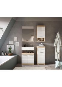 Mid.you , Wei&szlig; Hochglanz , Glas, Holzwerkstoff , 3 F&auml;cher , 1 Schublade(n) Schubladen , 97 cm , FSC MIX , stehend, Spiegel mit Ablage , Badezimmer, Badm&ouml;bel-Sets & -Serien, Badm&ouml;bel-Sets