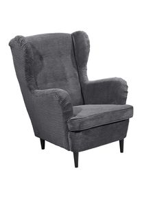 Mid.you , Dunkelgrau , Textil , Buche , massiv , 78x102x98 cm , Wohnzimmer, Sessel, Ohrensessel