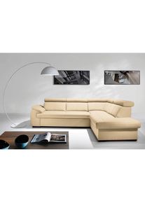 Livetastic , Beige , Leder , Echtleder , Rindleder , L-Form , 265x211 cm , Made in EU , Bettkasten erh&auml;ltlich, Lederauswahl, seitenverkehrt erh&auml;ltlich, Bettfunktion erh&auml;ltlich, R&uuml;cken echt , Wohnzimmer, Sofas & Couches, Schlafsofas, Ecksofas mit Schlaffunktion