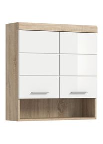Mid.you , Eichefarben, Wei&szlig; Hochglanz , Holzwerkstoff , 1 F&auml;cher , 74x79x24 cm , FSC MIX , h&auml;ngend , Badezimmer, Badezimmerm&ouml;bel, Badezimmerschr&auml;nke, H&auml;ngeschr&auml;nke Bad