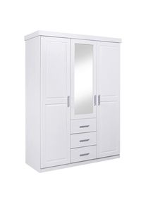 Mid.you , Wei&szlig; , Holz , Kiefer,Kiefer , massiv,massiv , 4 F&auml;cher , 3 Schublade(n) Schubladen , 140x190x55 cm , Schlafzimmer, Kleiderschr&auml;nke, Dreht&uuml;renschr&auml;nke