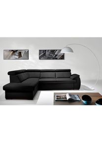 Livetastic , Schwarz , Leder , Echtleder , Rindleder , L-Form , 265x211 cm , Made in EU , Bettkasten erh&auml;ltlich, Lederauswahl, seitenverkehrt erh&auml;ltlich, Bettfunktion erh&auml;ltlich, R&uuml;cken echt , Wohnzimmer, Sofas & Couches, Schlafsofas, Ecksofas mit Schlaffunktion