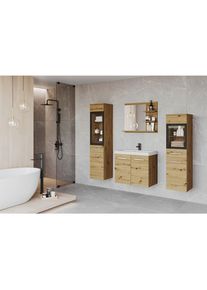 P & B , Eiche Artisan , Glas, Holzwerkstoff , 7 F&auml;cher , 120 cm , FSC , Spiegel mit Ablage , Badezimmer, Badm&ouml;bel-Sets & -Serien, Badm&ouml;bel-Sets