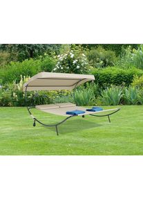 Gardenson , Creme , Metall, Textil , 130x137x200 cm , R&auml;der am Kopfende, Kissen, verstellbares Dach , Gartenm&ouml;bel, Gartenliegen, Sonnenliegen