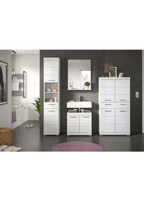 Mid.you , Wei&szlig; Hochglanz , Glas, Holzwerkstoff , 6 F&auml;cher , 2 Schublade(n) Schubladen , 171 cm , FSC MIX , stehend, Spiegel mit Ablage , Badezimmer, Badm&ouml;bel-Sets & -Serien, Badm&ouml;bel-Sets