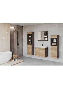 P & B , Anthrazit, Kastanieneichefarben , Glas, Holzwerkstoff , 7 F&auml;cher , 120.4x131.5x34.5 cm , FSC , h&auml;ngend, Spiegel mit Ablage , Badezimmer, Badm&ouml;bel-Sets & -Serien, Badm&ouml;bel-Sets