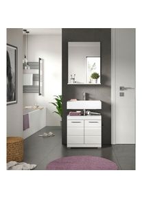 Mid.you , Wei&szlig; Hochglanz , Glas, Holzwerkstoff , 1 F&auml;cher , 60 cm , FSC MIX , Spiegel mit Ablage , Badezimmer, Badm&ouml;bel-Sets & -Serien, Badm&ouml;bel-Sets