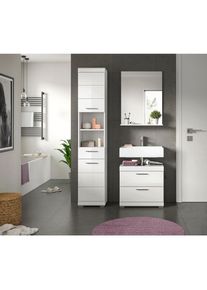 Mid.you , Wei&szlig; Hochglanz , Glas, Holzwerkstoff , 3 F&auml;cher , 3 Schublade(n),2 Schublade(n) Schubladen , 112 cm , FSC MIX , stehend, Spiegel mit Ablage , Badezimmer, Badm&ouml;bel-Sets & -Serien, Badm&ouml;bel-Sets