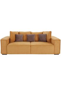 Luca Bessoni , Gelb, Taupe , Holz , massiv, Hartholz , 244x62x117 cm , Armteil links, Armteil rechts , Wohnzimmer, Sofas & Couches, Sofas, Big Sofas