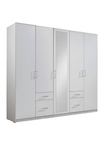 Mid.you , Wei&szlig; , Glas, Holzwerkstoff , 3 F&auml;cher , 4 Schublade(n) Schubladen , 225x210x58 cm , in verschiedenen Gr&ouml;&szlig;en erh&auml;ltlich, in verschiedenen Holzdekoren erh&auml;ltlich , Schlafzimmer, Kleiderschr&auml;nke, Dreht&uuml;renschr&auml;nke