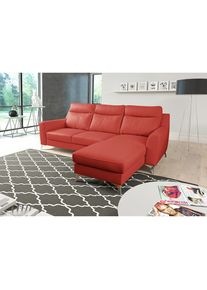 Livetastic , Rot , Textil, Leder , Echtleder , Rindleder , L-Form , 236x168 cm , Made in EU , Lederauswahl, seitenverkehrt erh&auml;ltlich, R&uuml;cken echt , Wohnzimmer, Sofas & Couches, Wohnlandschaften, Ecksofas