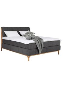 Mid.you , Dunkelgrau , Holz, Textil, Holzwerkstoff , Buche, Eiche,Buche, Eiche , massiv, teilmassiv,massiv, teilmassiv , H2 + H4 , 180x200 cm , FSC , gepolstertes Kopfteil, Stoffauswahl, Topper durchgehend, in verschiedenen Gr&ouml;&szlig;en erh&auml;ltlich, Partnermatratze mit durchgehendem Bezug, sichtbare Massivholzteile, H&auml;rtegradauswahl , Schlafzimmer, Betten, Boxspringbetten
