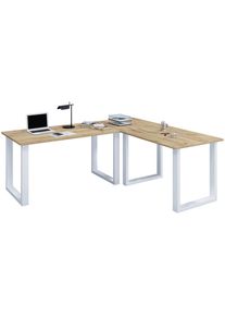 Mid.you , Silberfarben, Honigeiche , Metall, Holzwerkstoff , 160x76x190 cm , seitenverkehrt montierbar , B&uuml;rom&ouml;bel, Schreibtische, Eckschreibtische