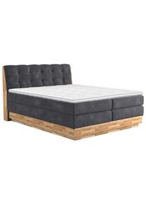 M&Ouml;BELIX M&ouml;belix , Anthrazit , Textil , Eiche , massiv , H3 + H4 , 7-Zonen , 200x200 cm , FSC , Bettkasten, Matratze, gepolstertes Kopfteil, Topper durchgehend, Wendematratze mit unterschiedlichen H&auml;rtegraden , Schlafzimmer, Betten, Boxspringbetten