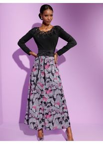 Damen Bahnenrock in weicher Qualit&auml;t, bedruckt in schwarz-flieder-bedruckt ,Gr&ouml;&szlig;e 36, WITT, 100% Polyester