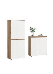 Livetastic , Wei&szlig;, Eichefarben , Holzwerkstoff , 15 F&auml;cher , 190x175x37 cm , FSC MIX , griffloses &Ouml;ffnen , Garderobe, Garderobenschr&auml;nke