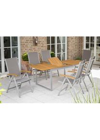 Gardenson , Grau, Akaziefarben , Holz, Metall, Textil , Akazie , Hartholz , Uni , 58.5x110.5x65 cm , FSC , klappbar, inklusive Armlehnen, faltbar , Gartenm&ouml;bel, Gartensessel, Gartenst&uuml;hle