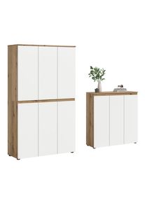 Livetastic , Wei&szlig;, Eichefarben , Holzwerkstoff , 22 F&auml;cher , 105+105x175+111x37+37 cm , FSC MIX , griffloses &Ouml;ffnen , Garderobe, Garderobenschr&auml;nke