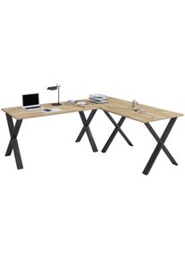 Mid.you , Schwarz, Honigeiche , Metall, Holzwerkstoff , sechseckig , 130x76x190 cm , seitenverkehrt montierbar , B&uuml;rom&ouml;bel, Schreibtische, Eckschreibtische