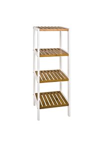 Regal, Naturfarben, Wei&szlig;, Holz, Holzwerkstoff, Bambus, massiv, 4 F&auml;cher, 35x112x33 cm, Wohnzimmer, Regale, B&uuml;cherregale