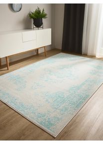 benuta Basic Tapis Vintage Sia Cr&egrave;me/Turquoise 80x150 cm0000 - Tapis poil ras / effet us&eacute;