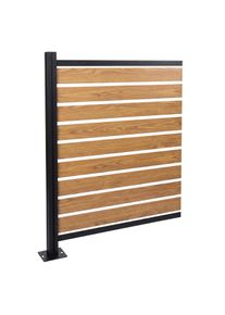 Alu M&uuml;lltonnen-Zaun HWC-K57, Erweiterungselement M&uuml;lltonnenverkleidung, Holzoptik erweiterbar 130x100x6cm ~ hellbraun