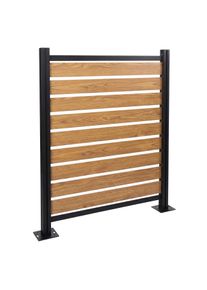 Alu M&uuml;lltonnen-Zaun HWC-K57, Basiselement M&uuml;lltonnenverkleidung, Holzoptik erweiterbar 130x110x6cm ~ hellbraun