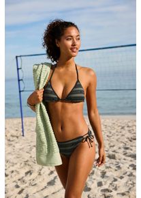 Triangel-Bikini ELBSAND "Zone", Damen, Gr. 34, Cup A/B, schwarz (olive, schwarz), Recycling-Polyamid, gestreift, Bikini-Sets Triangel-Bikini, mit kontrastfarbenen Streifen und Schriftz&uuml;gen, Topseller