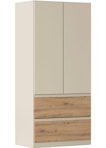 Dreht&uuml;renschrank Rauch "Kleiderschrank Schrank Garderobe COSTA in den Breiten 91/136/181 cm", beige (champagner), eiche artisan, eingriffe beige (champagner), B:91cm H:197cm T:54cm, Holzwerkstoff, Schr&auml;nke, Dreht&uuml;renschrank, viel Platz, grifflose Front und Push-to-Open Funktion MADE IN GERMANY