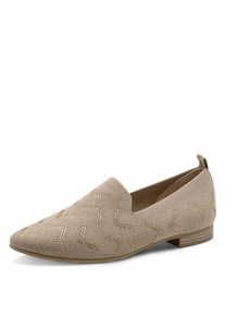 Slipper Marco Tozzi, Damen, Gr. 41, beige (sandfarben), Textil, metallisierte Fasern, Schuhe Slipper, Blockabsatz, Businessschuh Schlupfschuh in veganer Verarbeitung