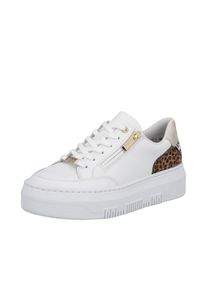 Plateausneaker Rieker, Damen, Gr. 38, wei&szlig;, leo, Glattleder, Schuhe Plateausneaker, Schn&uuml;rschuh, Freizeitsneaker, Halbschuh mit Leo-Einsatz an der Ferse