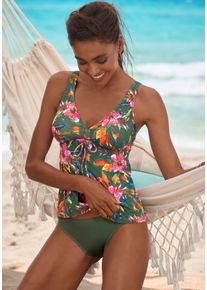B&uuml;gel-Tankini-Top Lascana "Malia", Damen, Gr. 42, Cup D, bunt (oliv bedruckt), Microfaser, bedruckt, Bikini-Oberteile B&uuml;gel-Tankini-Top, mit tropischem Print