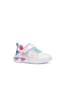 Sneaker Geox "J ASSISTER GIRL DISNEY - LILO & STITCH", M&auml;dchen, Gr. 30, wei&szlig;, multi, Lederimitat, Textil, Schuhe Sneaker, Klettschuh mit Stitch-Motiv, Gr&ouml;&szlig;enschablone zum Download