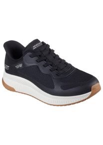 Slip-On Sneaker Skechers "BOBS SQUAD 4", Herren, Gr. 41, schwarz-wei&szlig; (schwarz, wei&szlig;), Synthetik, Textil, Schuhe Slip-On Sneaker, Trainingsschuh, Sneaker, Schn&uuml;rschuh zum einfachen Schlupfen