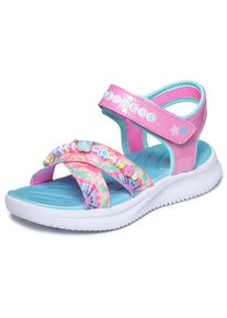 Sandale Skechers "JUMPSTERS SANDAL", M&auml;dchen, Gr. 32, pink, multi, Lederimitat, Glitzer, Schuhe Sandale, Sommerschuh mit Klettverschluss, Gr&ouml;&szlig;enschablone zum Download
