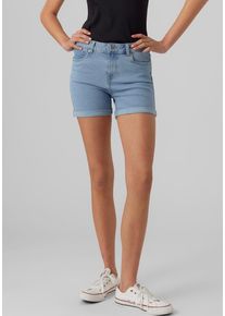 V&eacute;ro Moda Jeansshorts VERO MODA "VMLUNA MR FOLD SHORTS MIX GA NOOS", Damen, Gr. L (40), N-Gr, blau (light blau denim), Denim/Jeans, Obermaterial: 72% Baumwolle, 26% Polyester, 2% Elasthan, unifarben, slim fit kurz, Jeans Jeansshorts, mit Umschlagsaum