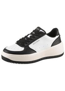 Sneaker Skechers "GRAND 92-STEADY WINNING", Damen, Gr. 35, schwarz-wei&szlig; (wei&szlig;, schwarz), Lederimitat, kontrastfarbene Details, Schuhe Sneaker, Retro Sneaker, Plateausneaker mit markanter Laufsohle