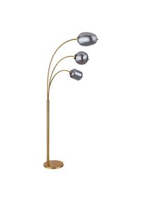 Globo , Messingfarben , Metall, Glas , 60x175x80 cm , Fu&szlig;schalter , Beleuchtung, Innenleuchten, Stehleuchten, Bogenlampen