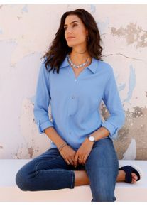 Dames Poloshirt met sierknoopsluiting in hemelsblauw ,maat 36, WITT, 95% Katoen, 5% Elastan