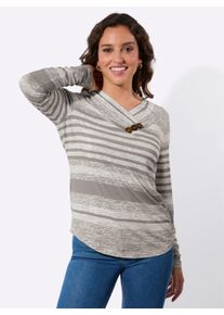 Dames V-shirt met op dessin geplaatste print in taupe/ecru geprint ,maat 40, WITT, 95% Viscose, 5% Elastan