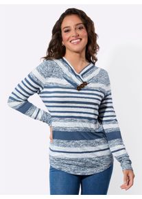 Damen V-Shirt mit platziertem Druckmuster in jeansblau-ecru-bedruckt ,Gr&ouml;&szlig;e 54, WITT, 95% Viskose, 5% Elasthan