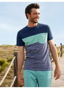 Catamaran Herren Kurzarmshirt mit geripptem Ausschnitt in dunkelblau-salbei-gestreift ,Gr&ouml;&szlig;e 64/66, Witt, 100% Baumwolle
